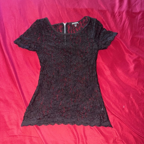 Express Tops - Express Lace Blouse Womens XS Black Sheer Back Zipper Gothic Romantic Coquette